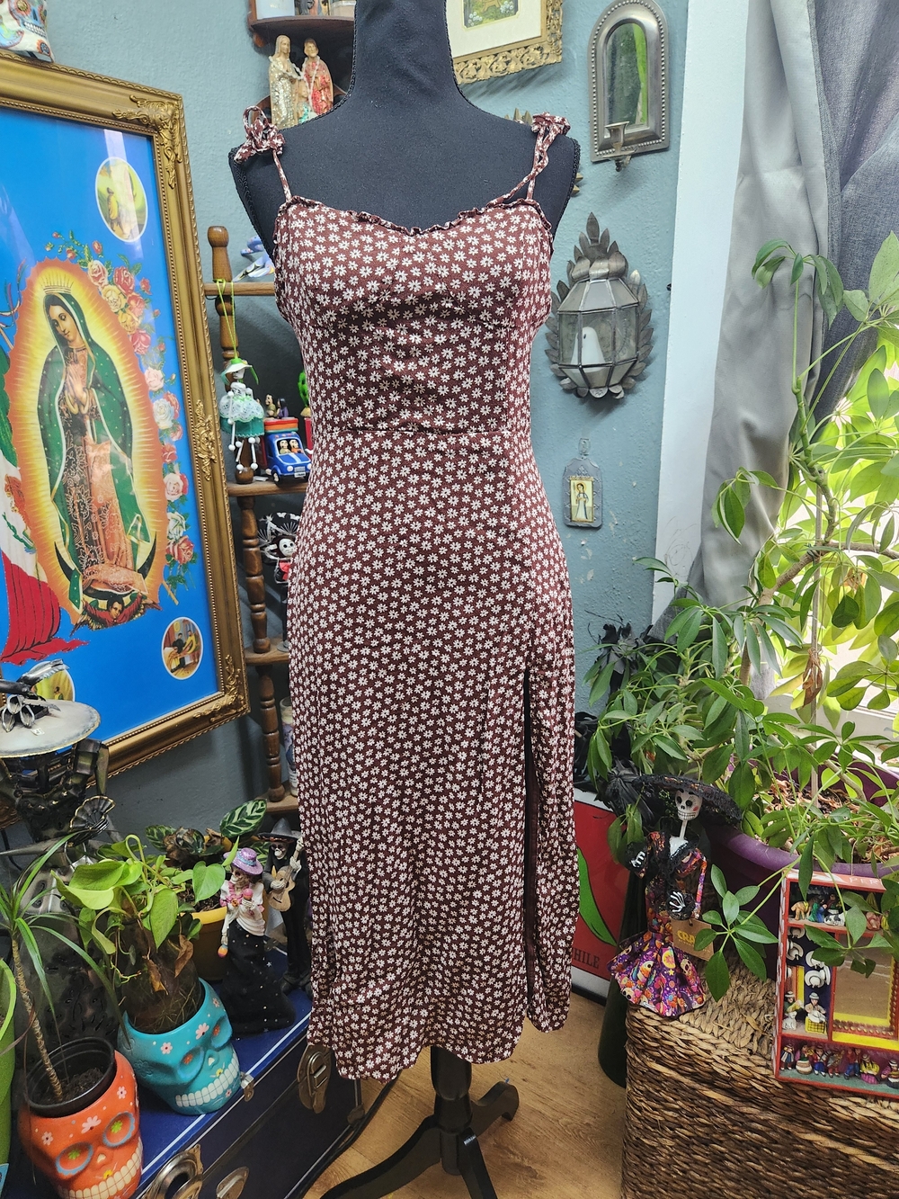 Audrey 3+1 Brown Floral Maxi Slip Dress with White Daisy Print